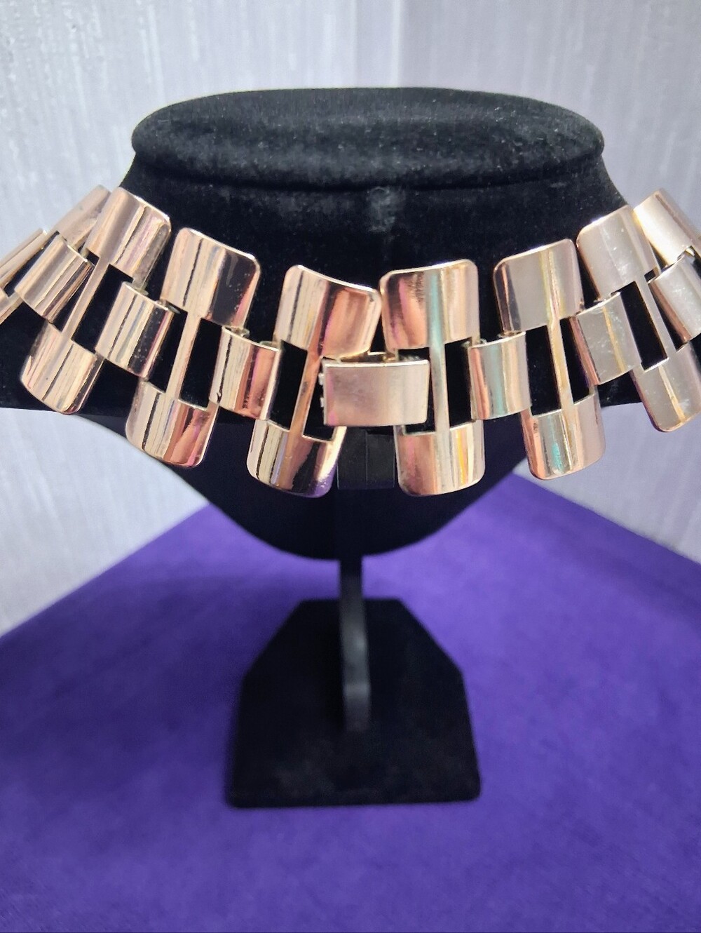 Vintage 60s Ethnic Revival Necklace Gold Tone Brick Link Statement Jewelry - Picture 6 of 11